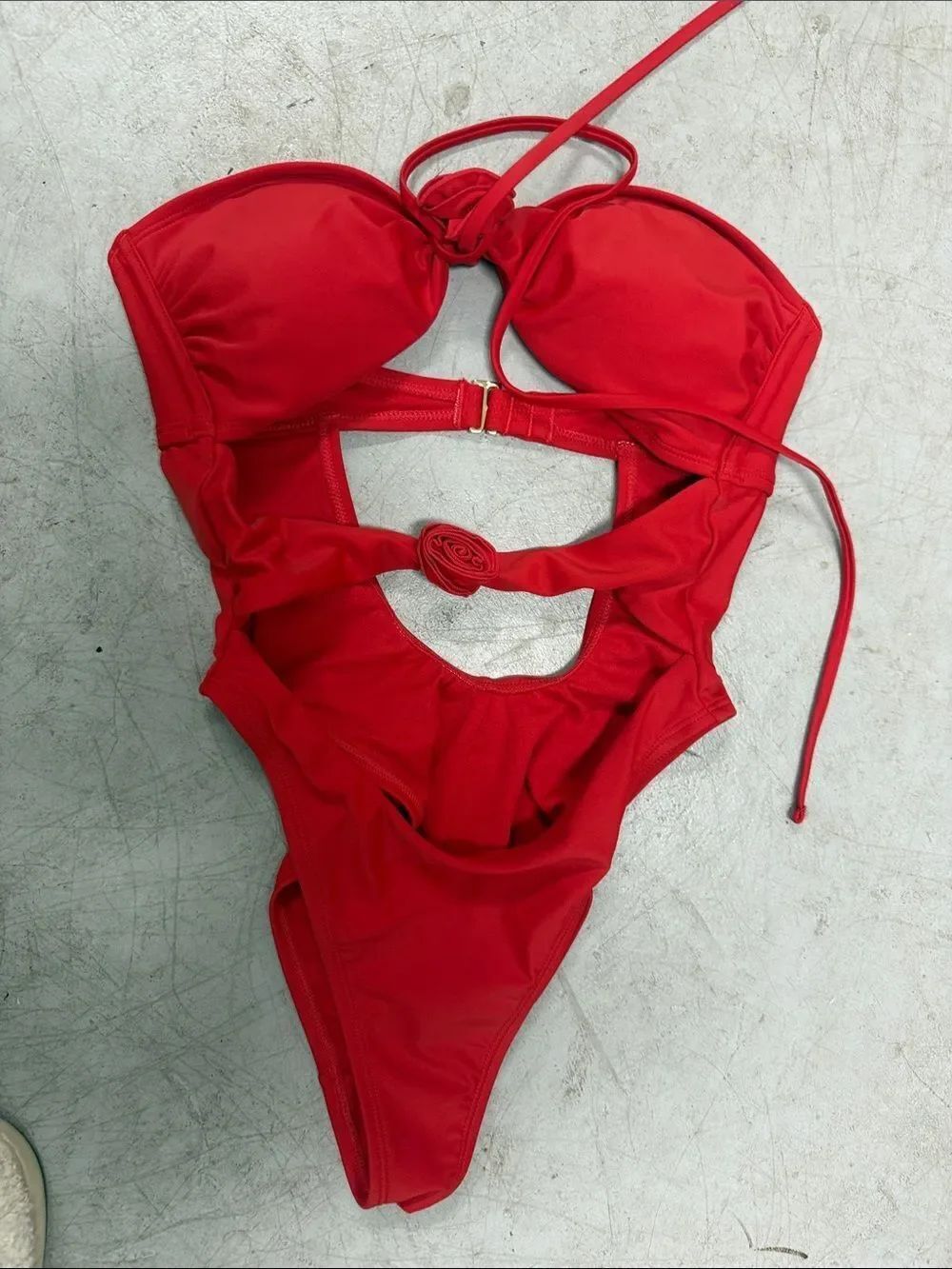Red One-Piece Cutout Swimsuit - Halter Tie - Size Small - NEVER WORN